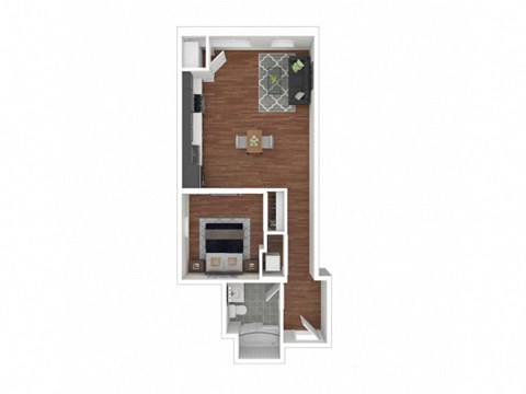 Floor plan for 1 bed, 1 bath, 672 sqft