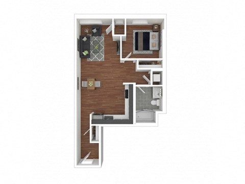 Floor plan for 1 bed, 1 bath, 688 sqft
