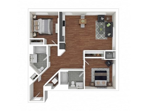 Floor plan for 2 beds, 2 baths, 1080 sqft