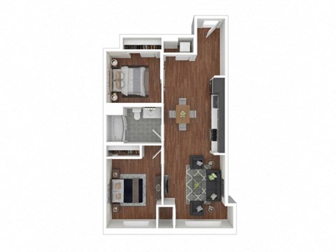 Floor plan for 2 beds, 1 bath, 815 sqft