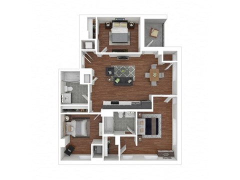 Floor plan for 3 beds, 2 baths, 1249 sqft