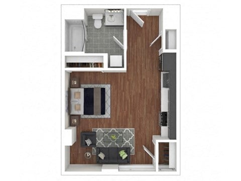 Floor plan for studio, 1 bath, 435 sqft