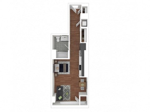Floor plan for studio, 1 bath, 599 sqft