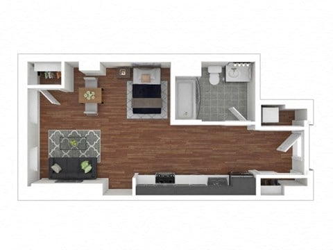 Floor plan for studio, 1 bath, 508 sqft