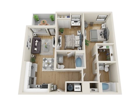 Floor plan for 2 beds, 2 baths, 944 sqft
