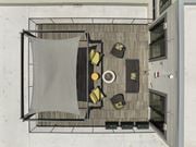 Newton apartment for rent - A top view of a dining area with a table, chairs, and a hanging cloth, 28 Austin, Newton, Massachusetts