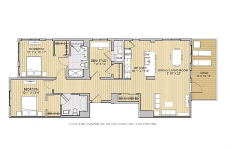 Floor plan for 2 beds, 2 baths, 1365 sqft