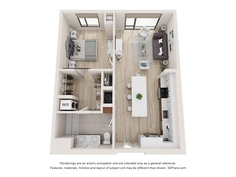 Floor plan for 1 bed, 1 bath, 796 sqft