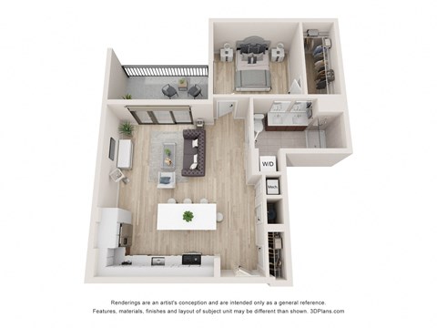 Floor plan for 1 bed, 1 bath, 808 sqft