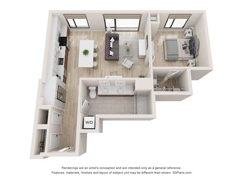 Floor plan for 1 bed, 1 bath, 812 sqft