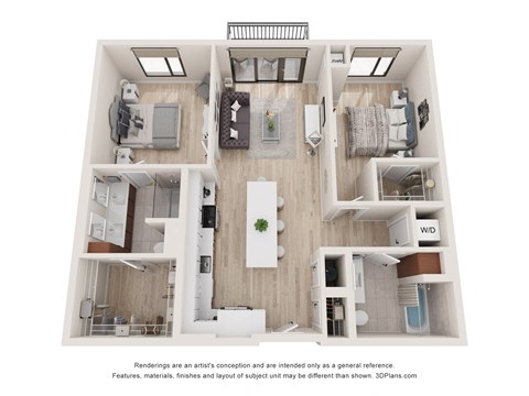 Floor plan for 2 beds, 2 baths, 1090 sqft
