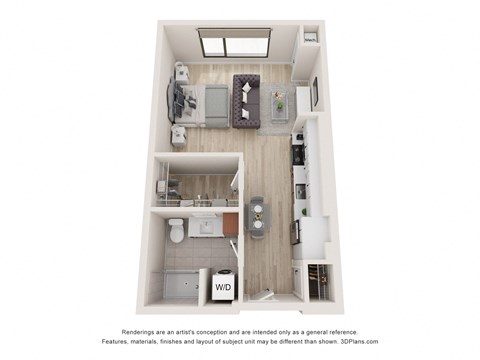 Floor plan for studio, 1 bath, 558 sqft