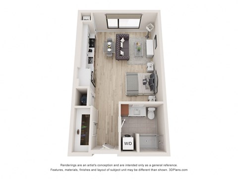 Floor plan for studio, 1 bath, 562 sqft