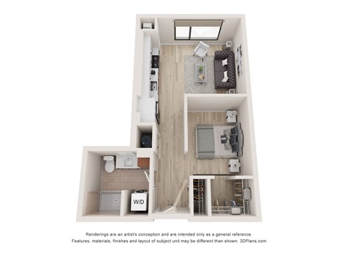 Floor plan for studio, 1 bath, 584 sqft