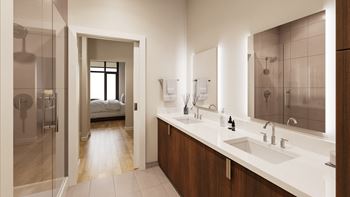 Double vanity sinks w/back-lit led mirrors
