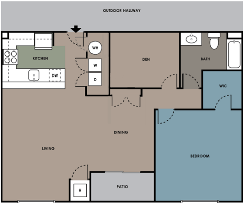 Floor plan for 1 bed, 1 bath, 1095 sqft