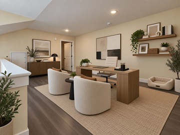 Easton apartment for rent - A modern living room with a white sofa, a wooden coffee table, and a rug on the floor.