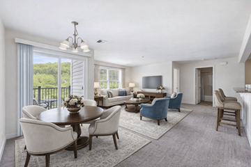 Temple apartment for rent - A well-lit, spacious living room with a dining table and chairs.