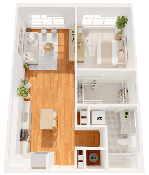 Floor plan for 1 bed, 1 bath, 779 sqft