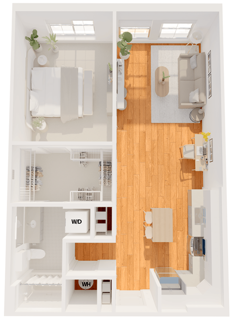 Floor plan for 1 bed, 1 bath, 827 sqft