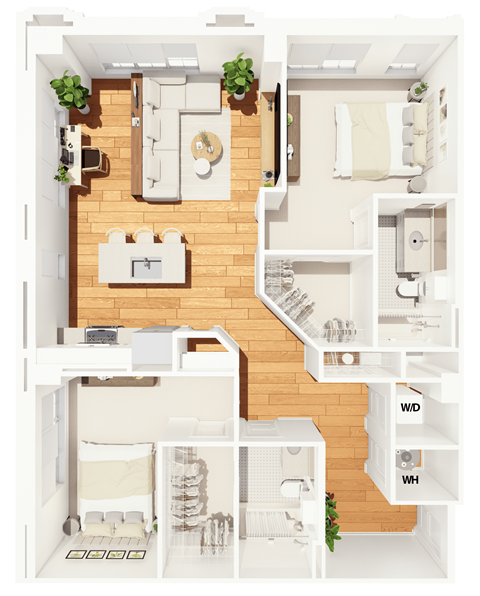 Floor plan for 2 beds, 2 baths, 1210 sqft