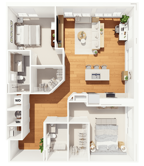 Floor plan for 2 beds, 2 baths, 1313 sqft