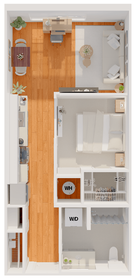 Floor plan for 1 bed, 1 bath, 620 sqft