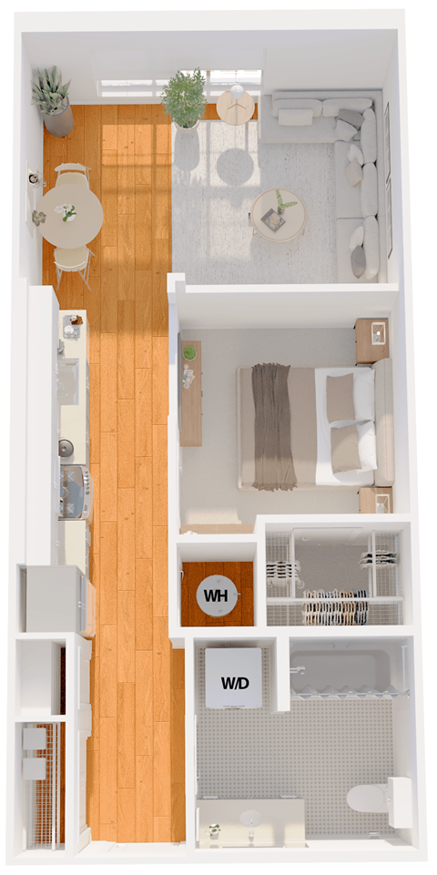 Floor plan for studio, 1 bath, 620 sqft