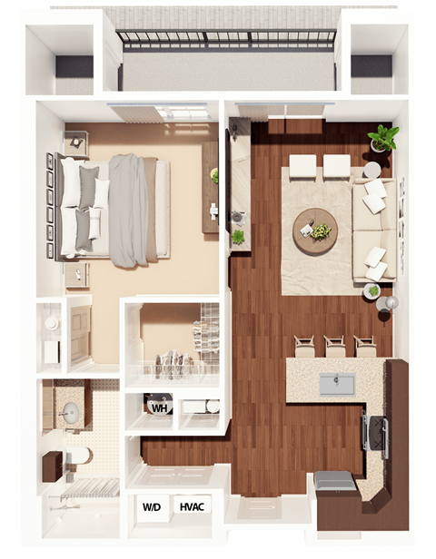 Floor plan for 1 bed, 1 bath, 792 sqft