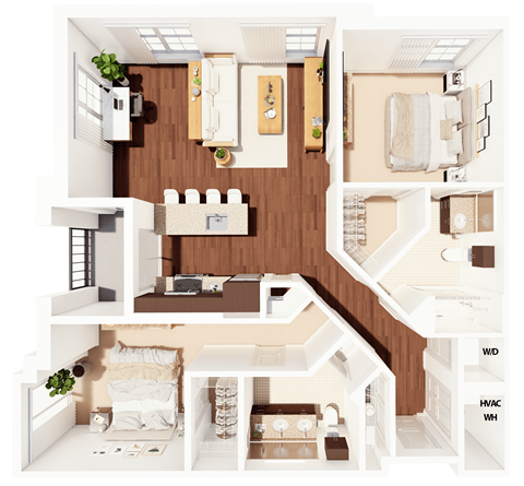 Floor plan for 2 beds, 2 baths, 1161 sqft