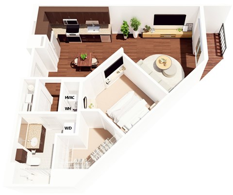 Floor plan for studio, 1 bath, 723 sqft