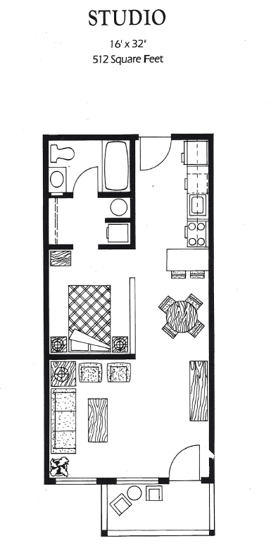 Floor plan for studio, 1 bath, 550 sqft