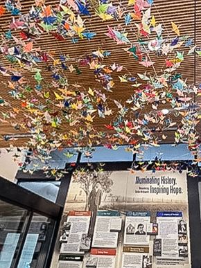Seattle apartment for rent - A display of colorful paper cranes hanging from a ceiling.