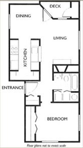 Floor plan for 1 bed, 1 bath, 687 sqft