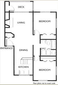 Floor plan for 2 beds, 1 bath, 864 sqft