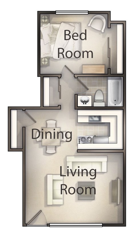 Floor plan for 1 bed, 1 bath, 800 sqft