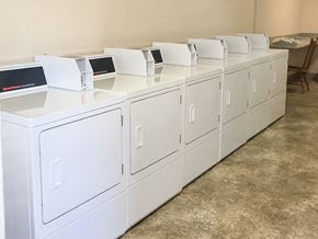 Burien apartment for rent - A row of white washing machines are lined up in a room.