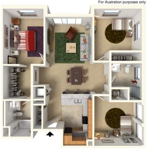 Floor plan for 3 beds, 2 baths, 1168 sqft
