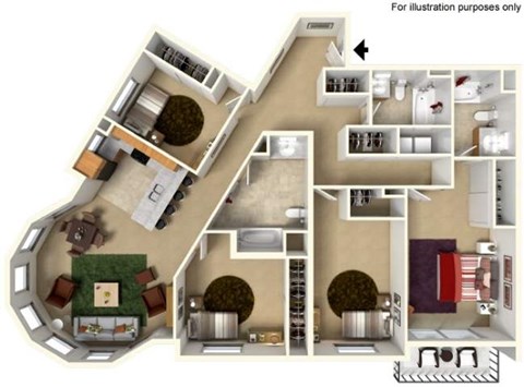 Floor plan for 4 beds, 3 baths, 1642 sqft