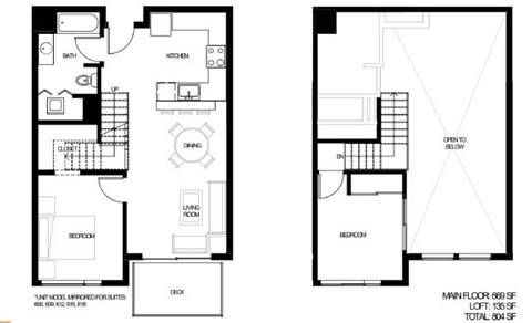 Floor plan for 1 bed, 1 bath, 804 sqft