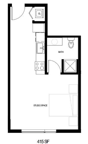 Floor plan for studio, 1 bath, 532 sqft