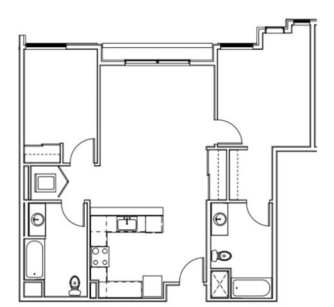 Floor plan for 2 beds, 1.8 baths, 940 sqft