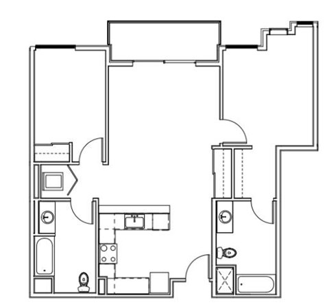 Floor plan for 2 beds, 2 baths, 1057 sqft