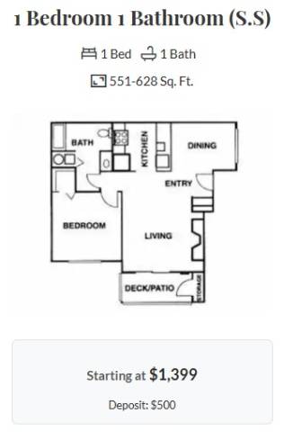 Floor plan for 1 bed, 1 bath, 718 sqft