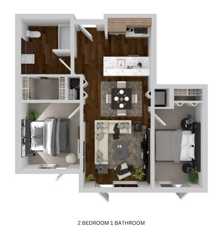 Floor plan for 2 beds, 1 bath, 752 sqft