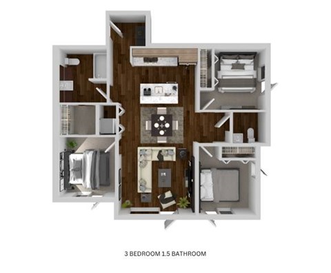 Floor plan for 3 beds, 1.5 baths, 1188 sqft