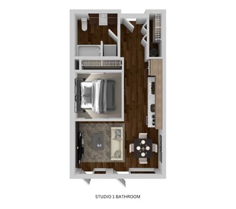 Floor plan for studio, 1 bath, 612 sqft