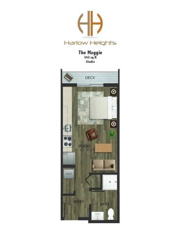 Floor plan for studio, 1 bath, 342 sqft