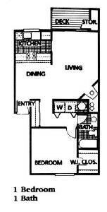 Floor plan for 1 bed, 1 bath, 760 sqft