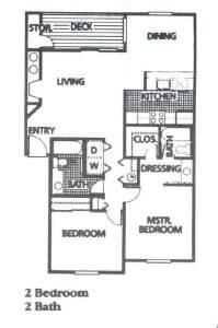 Floor plan for 2 beds, 2 baths, 1000 sqft